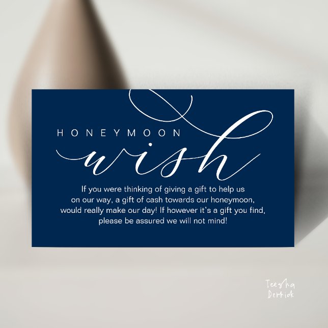 Bröllops Smekmånad Önskan, Modern elegans minimali Tilläggskort (Wedding Honeymoon Wish, Cash, Modern elegance minimal Enclosure Card in Classy Navy Blue)