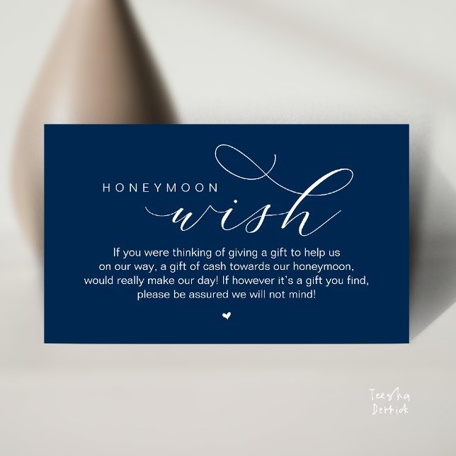 Bröllops Smekmånad Önskan, Modern Elegant  Tilläggskort (Wedding Honeymoon Wish, Cash, Modern elegance minimal Enclosure Card cute heart in Classy Navy Blue)