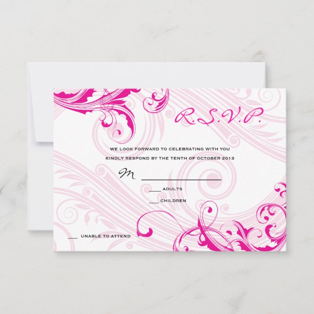 Bröllops-svar Magenta Klassisk Scroll Flourish Inbjudningar (Framsida)