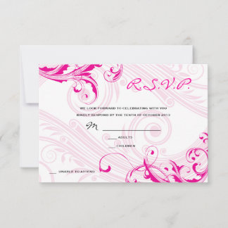 Bröllops-svar Magenta Klassisk Scroll Flourish Inbjudningar