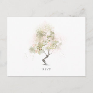 Bröllops-svar Minimal Modern Grön Akvarell Träd Inbjudan Vykort