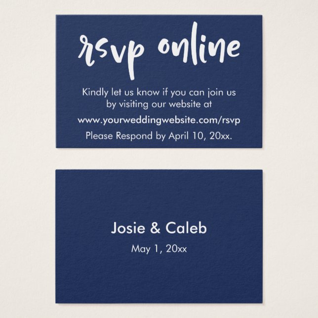 Bröllops-svar online avslappnad infogning, svart/v visitkort (Framsida & baksida)