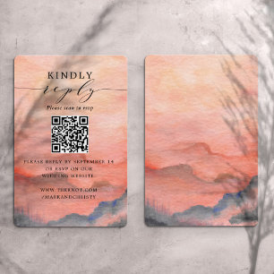 Bröllops-svar QR-kod Bergsolnedgång Tilläggskort