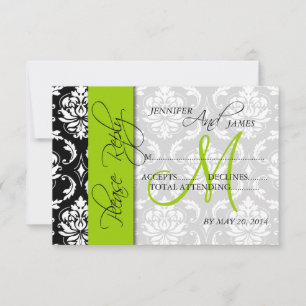 Bröllops-svarskort Damask Monogram Grön OSA Kort