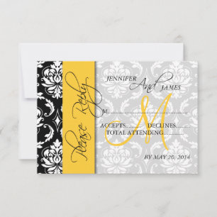 Bröllops-svarskort Damask Monogram Gult OSA Kort