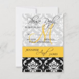 Bröllops-svarskort Damask Monogram Namn Gult Inbjudningar