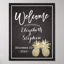 Bröllops välkomstaffisch Svart Guld Ananas Par Poster