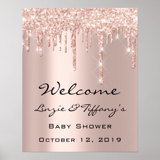 Bröllops välkomstskylt Rose Drips Baby Shower Poster (Framsidan)