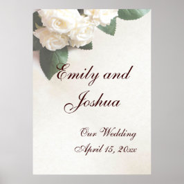 Bröllopsaffischmall mjuka vita rosor poster