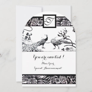 BRöllopsälskande Fåglar Kvadratisk Monogram Svart, Inbjudningar