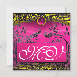 BRöllopsälskande Fåglar MONOGRAM svart gul rosa ru Meddelande