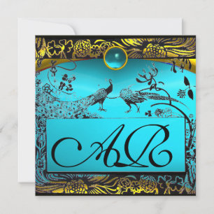 BRöllopsälskande Fåglar MONOGRAM svart gul turkos Meddelande