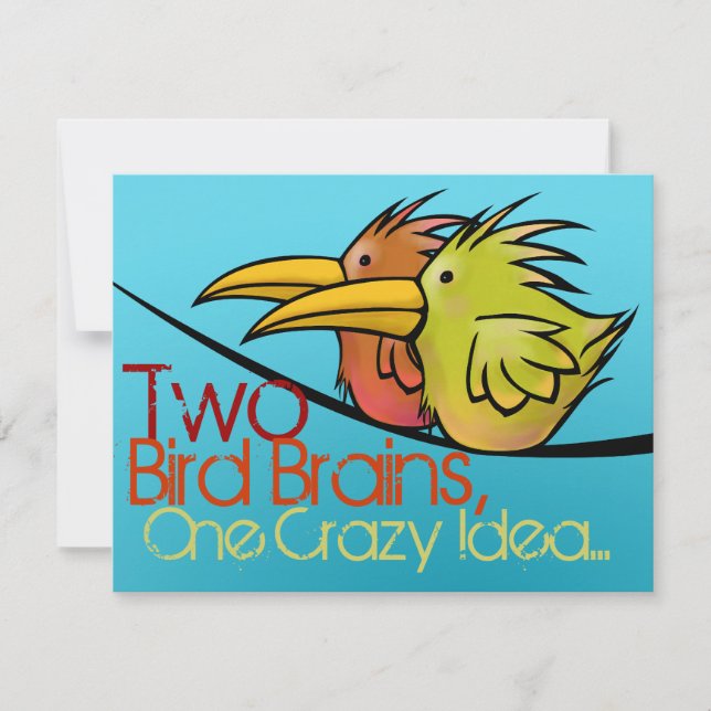 Bröllopsannons, 2 Fåglar på en Tråd, Roligt Inbjudningar (Framsida)