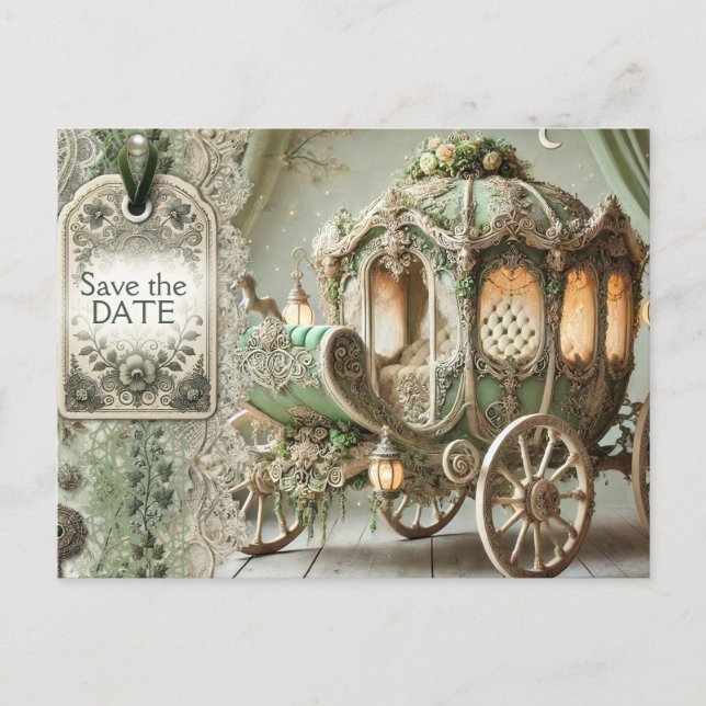 Bröllopsannonsering med gammalt hästfordon vykort (Framsida)
