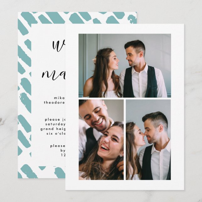 Bröllopsannonsering med tre foton efter bröllopet inbjudningar (Fram/baksida)