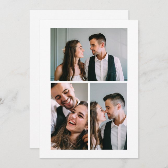 Bröllopsannonsering med tre foton inbjudningar (Fram/baksida)