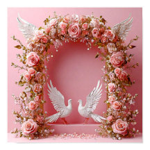 Bröllopsbåge Rosa Rosor Vita Duvor 🌸🕊️💖✨