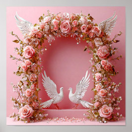 Bröllopsbåge Rosa Rosor Vita Duvor 🌸🕊️💖✨ Poster