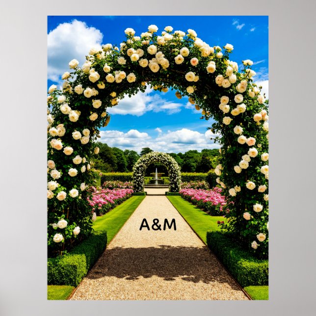 Bröllopsbåge Trädgårdsstig som leder till sommarfo Poster (Framsidan)