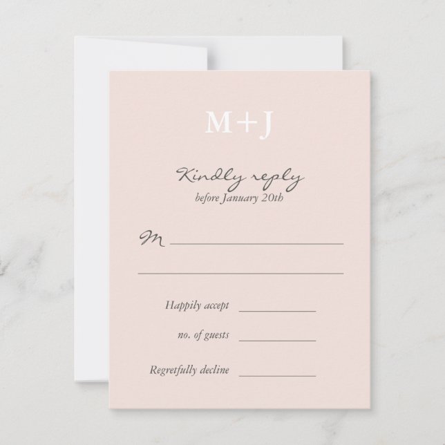 Bröllopsbekräftelse svar Blush Rustic Monogram Kra (Framsida)