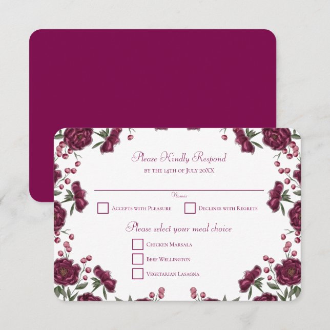 Bröllopsbekräftelse svar för Maroon Rose Inbjudningar (Fram/baksida)