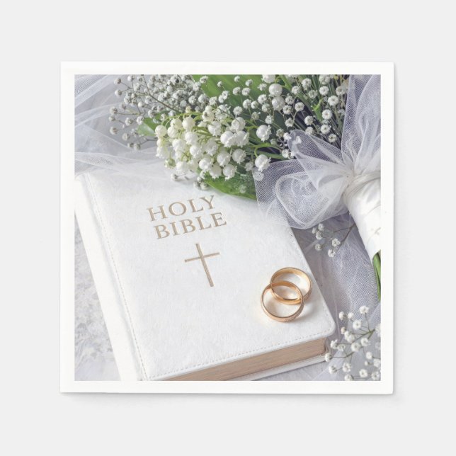 Bröllopsbibel med Liljekonvaljbouquet Pappersservett (Framsidan)