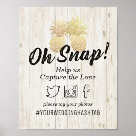 Bröllopsbild Hashtag Gyllene Ananas Rustik Trä Poster