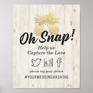 Bröllopsbild Hashtag Gyllene Ananas Rustik Trä Poster