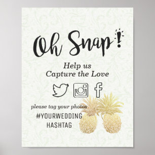 Bröllopsbild Hashtag Vintage Guld Ananas Par Poster