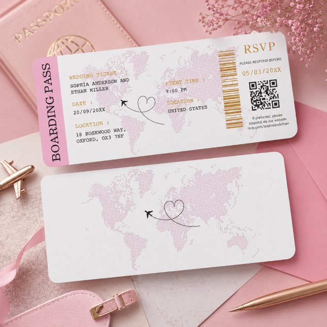Bröllopsbiljett Destinations Boarding Pass Flygpla Inbjudningar (Skapare uppladdad)