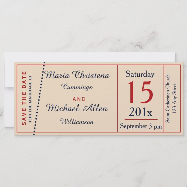 Bröllopsbiljett Retro Spara Datum Kungörelse Inbjudningar (Framsida)