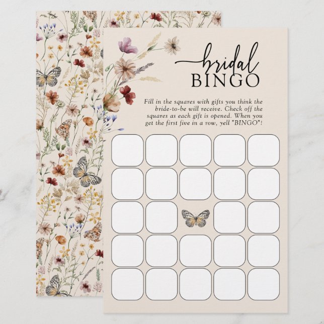 Bröllopsbingo med blommotiv (Fram/baksida)