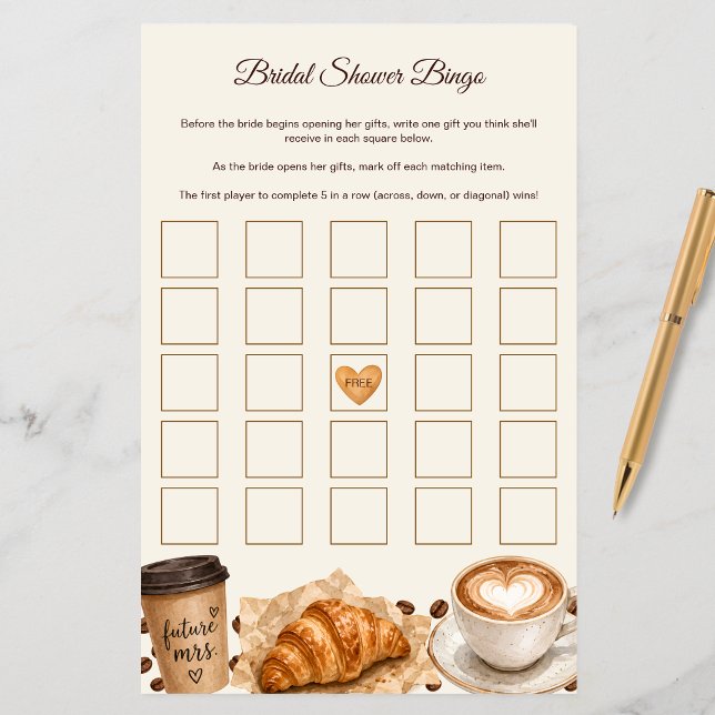 Bröllopsbingo-spelblad med tema 'Kärlek bryggs' (Love Is Brewing Bridal Shower Bingo Game Sheets
)