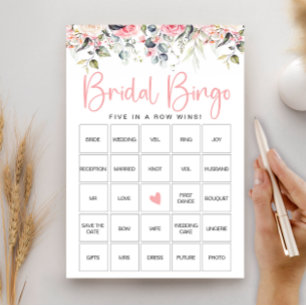 Bröllopsbingo spelkort med rosablommig design inbjudningar