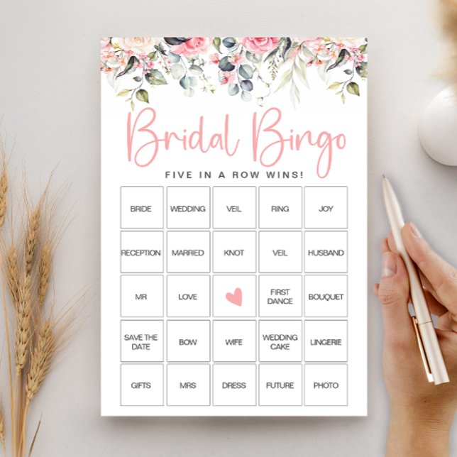 Bröllopsbingo spelkort med rosablommig design inbjudningar (Skapare uppladdad)
