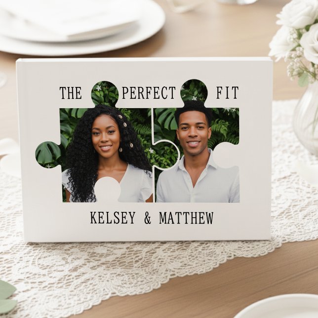 Bröllopsbit Foto Perfekt Passform Gästböcker (Puzzle Piece Photo Perfect Fit Wedding Guest Book
)