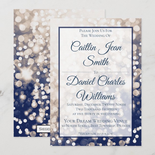 Bröllopsbjudan - Champagne och marin Inbjudningar (Fram/baksida)