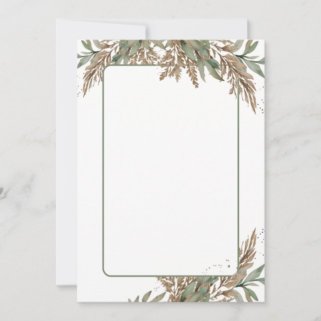 Bröllopsbjudan - grönt och brunt löv inbjudningar (Framsida)