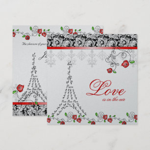 Bröllopsbjudan i Paris bjuder in Röd ros Silver Bl Inbjudningar