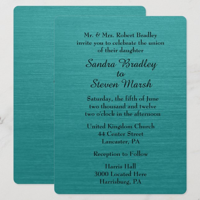 Bröllopsbjudan Teal Blue Inbjudningar (Fram/baksida)