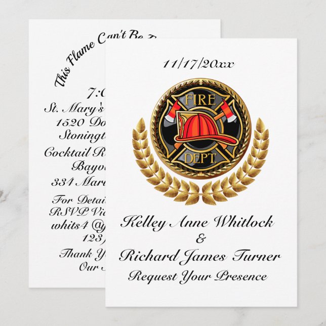 Bröllopsbjudan till brandman inbjudningar (Fram/baksida)