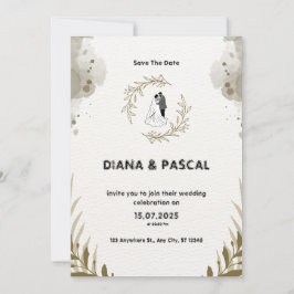 Bröllopsbjudan till Brun- och Cream Watercolor-brö Inbjudningar