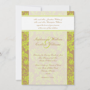 Bröllopsbjudan till Brun och Lime Green Damask Wed Inbjudningar