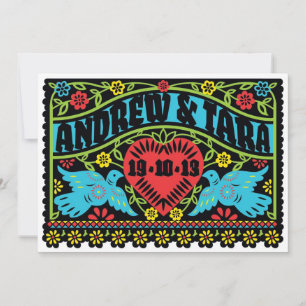 Bröllopsbjudan till Lovebird Papel Picado Inbjudningar