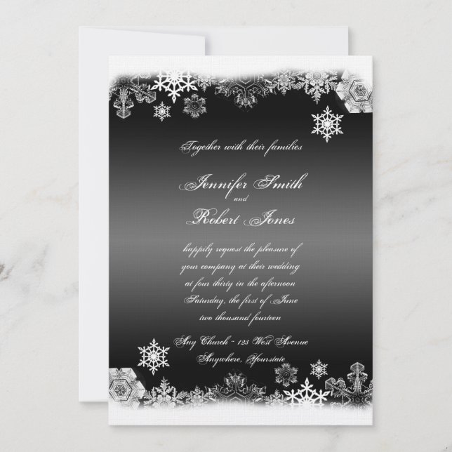 Bröllopsbjudan till svartvitt snöflingor inbjudningar (Framsida)
