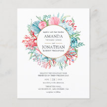 Bröllopsbjudande för Teal och Coral Summer Beach