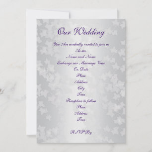 Bröllopsbjudande vit präglad vy på satin inbjudningar