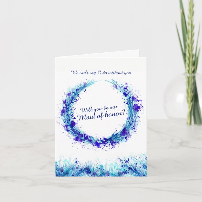 Bröllopsblå konst vill du vara min brudtärna? inbjudan (Framsida)