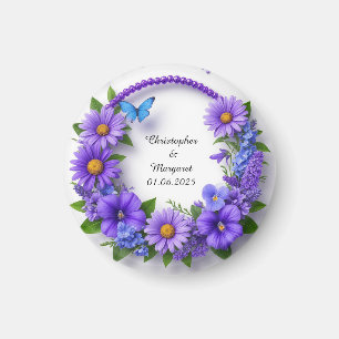 Bröllopsblommig ram med färgglada blommor magnet