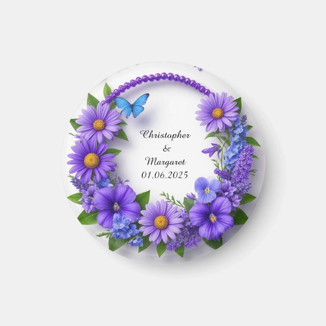 Bröllopsblommig ram med färgglada blommor magnet (Framsidan)